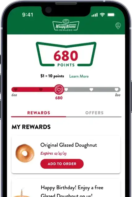 Rewards screen in the Krispy Kreme mobile app